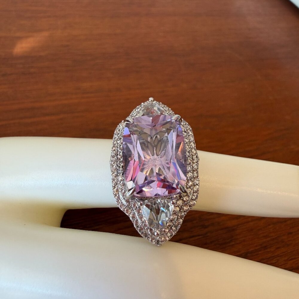 RARITIES Sterling Silver Pink Amethyst White Zircon and White Topaz Ring
